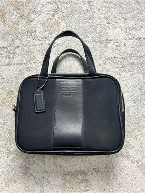 Vintage Coach Transatlantic Cosmetic Travel Bag Black Canvas Leather Rare EUC